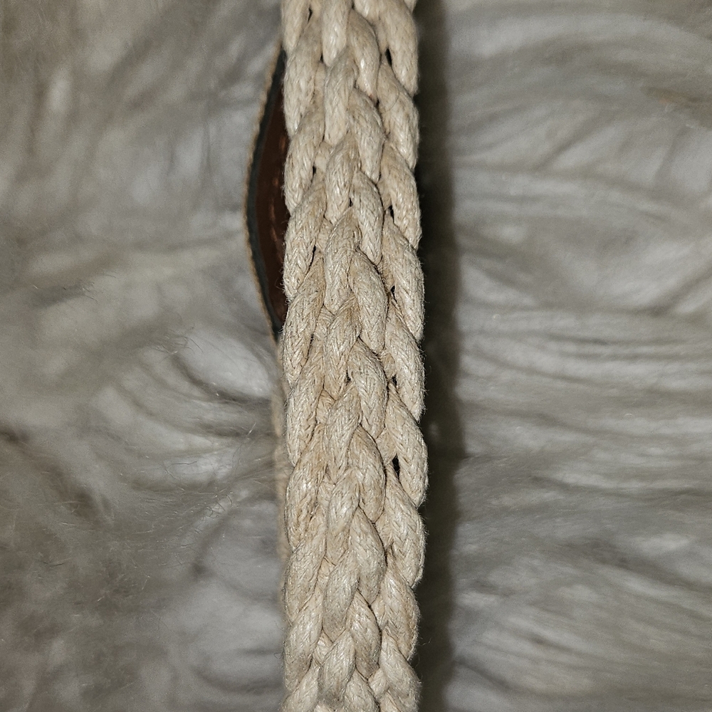 Braided Rope Belt w/ Brown Faux Leather Buckle Detail 33.5" Boho Woven Belt - Picture 3 of 3